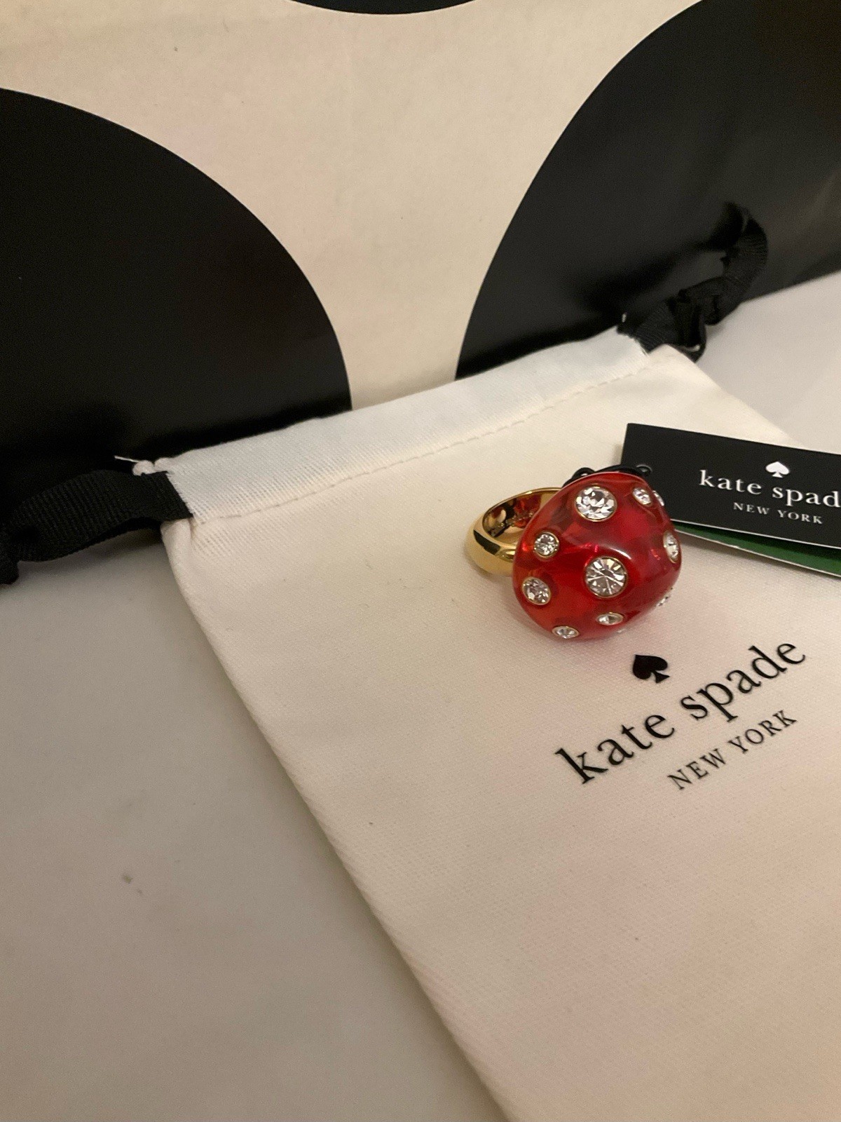 NWT Kate Spade New York Forest Pop Mushroom 12k Gold Plated CZ Crystal Ring Sz 7