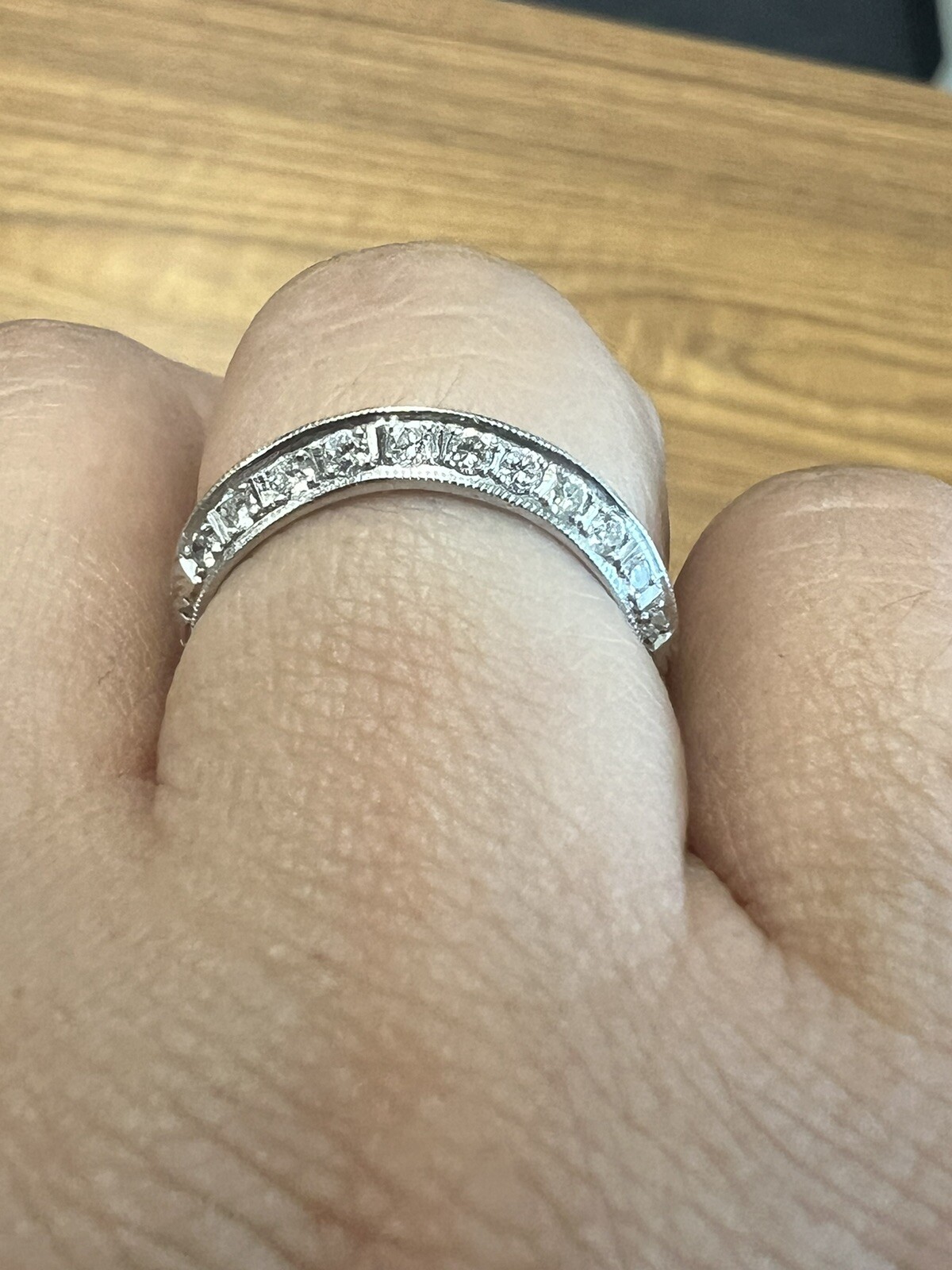 platinum art deco knife edge Double diamond contoured band ring Wedding Curved