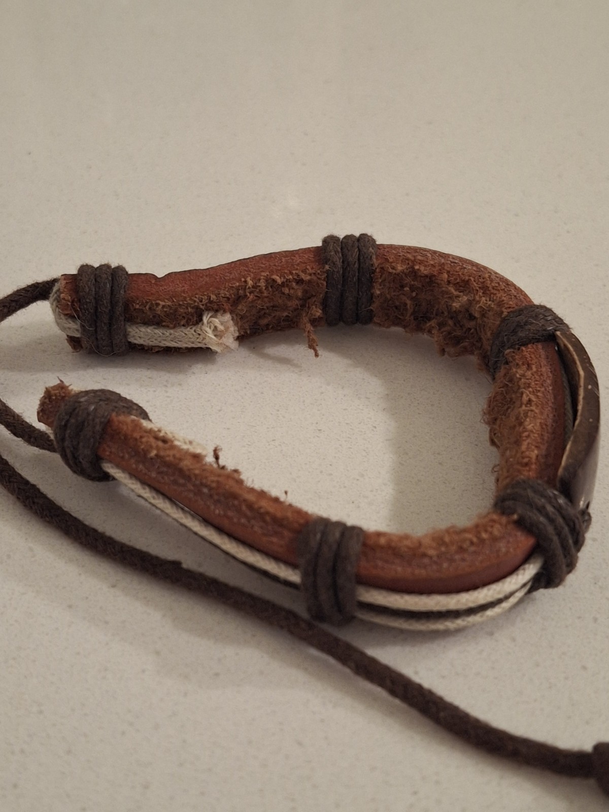 Leather Smiley Face Bracelet Adjustable Drawstring Closure Brown Black White