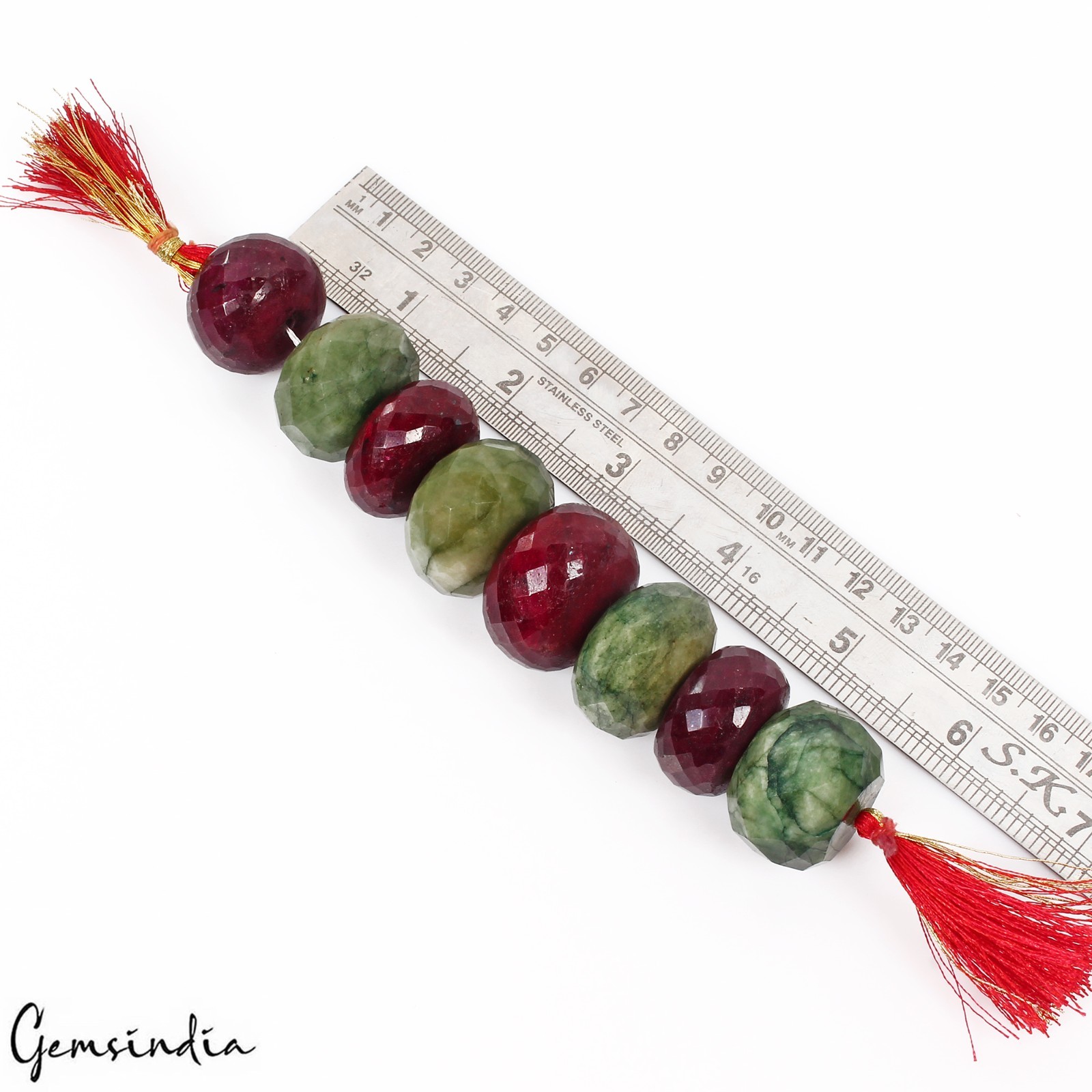 25-29mm Genuine Natural Red Ruby Green Emerald Round Cut Loose Beads Strand 5.5″