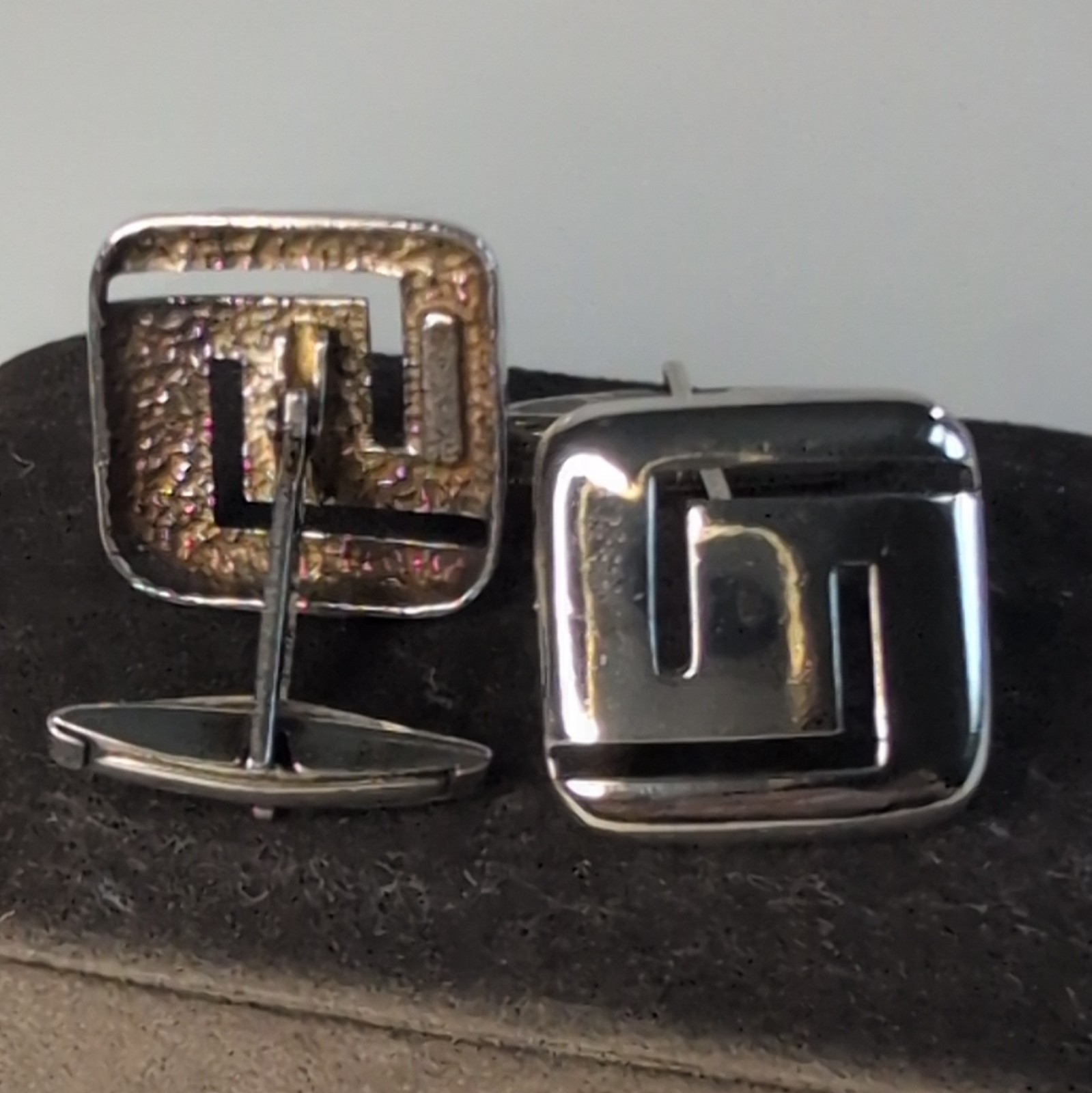 Vintage Sterling Silver Greek Key Cutout Cufflinks