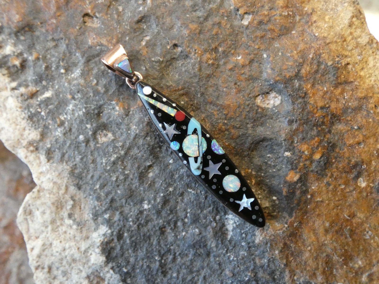 Galaxy Night Sky Starry Night Micro Inlay Gemstone COPPER Pendant Gift Bag BD79