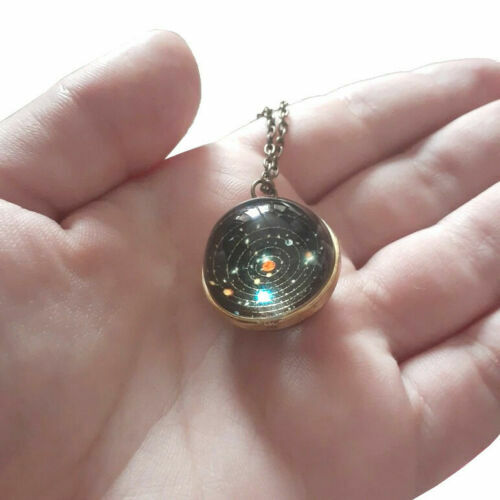 New Geek Solar Orbit / Solar System Necklace, Glass Pendant w Metal Chain Alloy