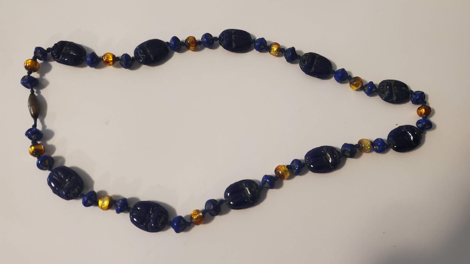 Antique Neiger Brothers Czech Egyptian revival scarab cobalt blue murano foil