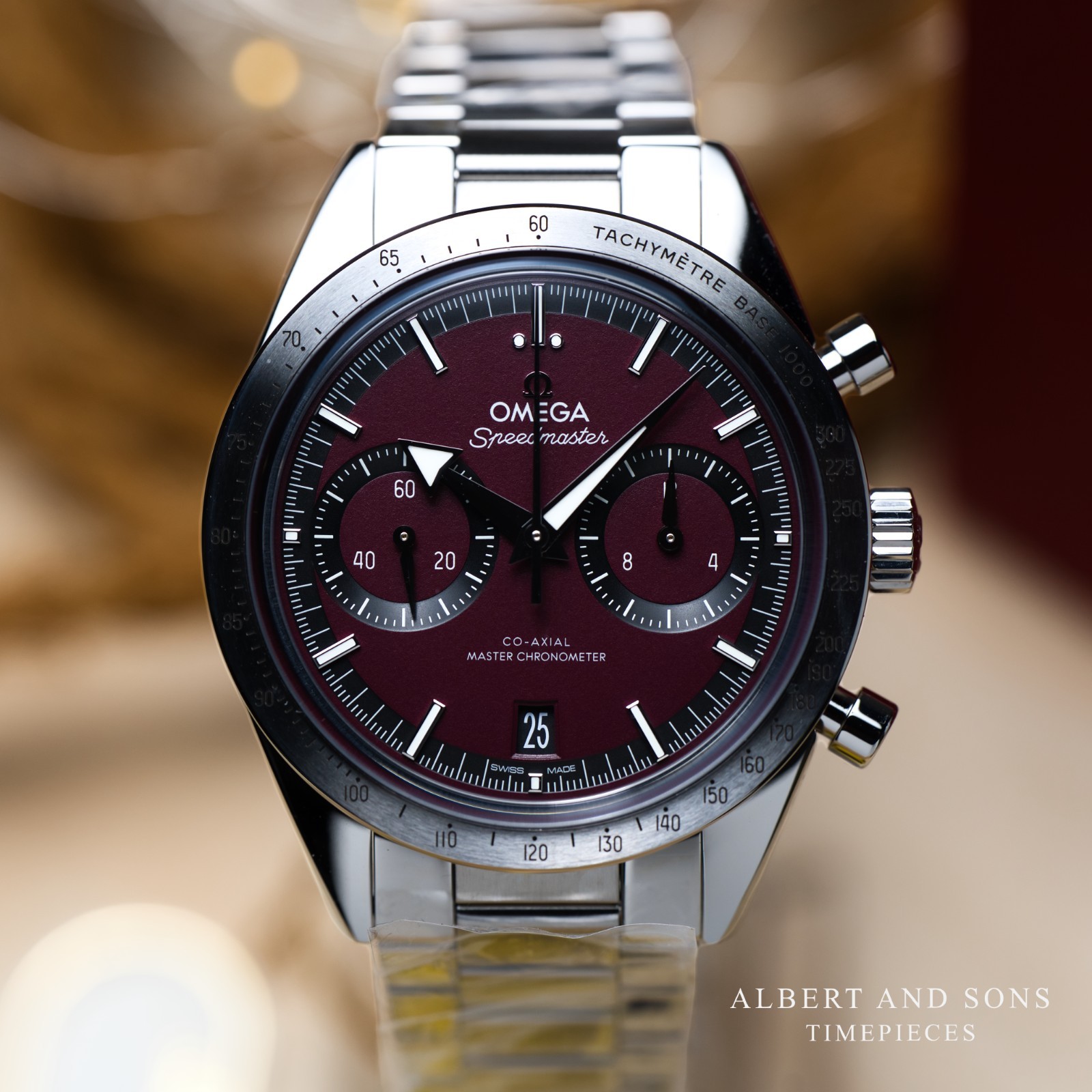 Unworn 2026 Omega SPEEDMASTER ’57 Chronograph Burgundy Red Dial Complete Set