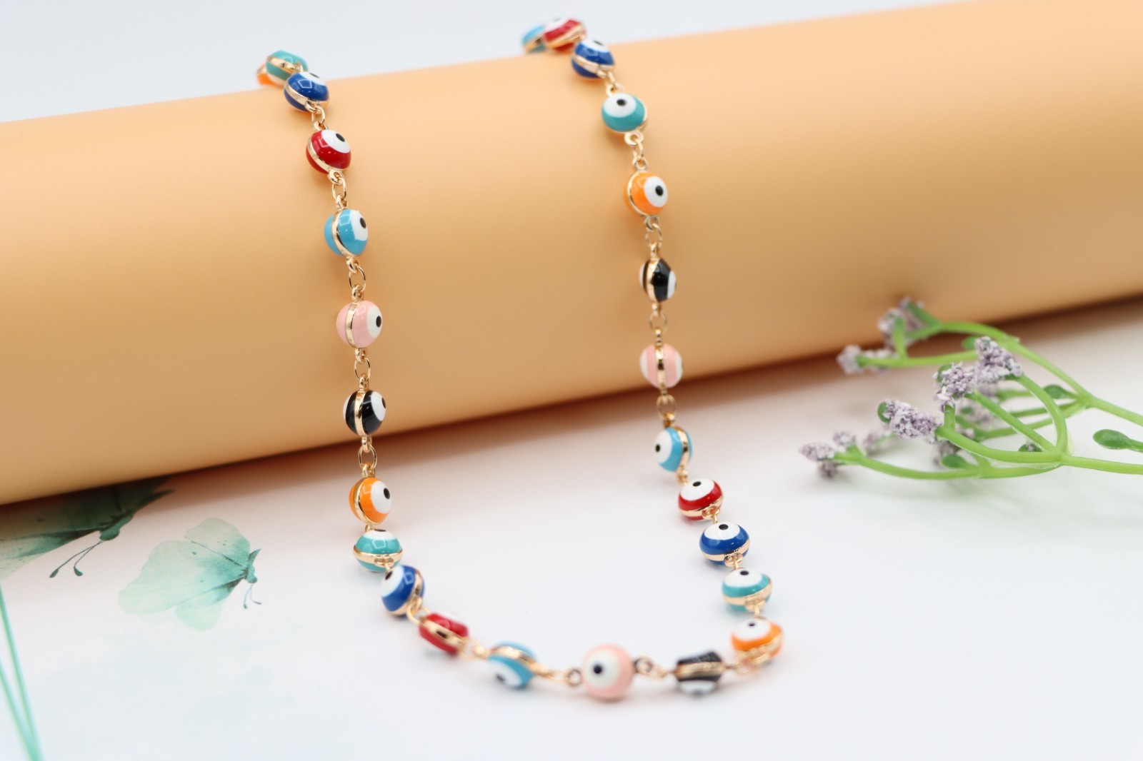Rose Gold Necklace Design, XPNL0125 Colorful Evil Eye