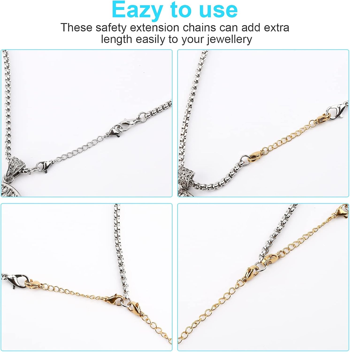12 Pcs Extender /Safety Chain Extender Necklace Bracelet Lobster lock 1″ To 6″