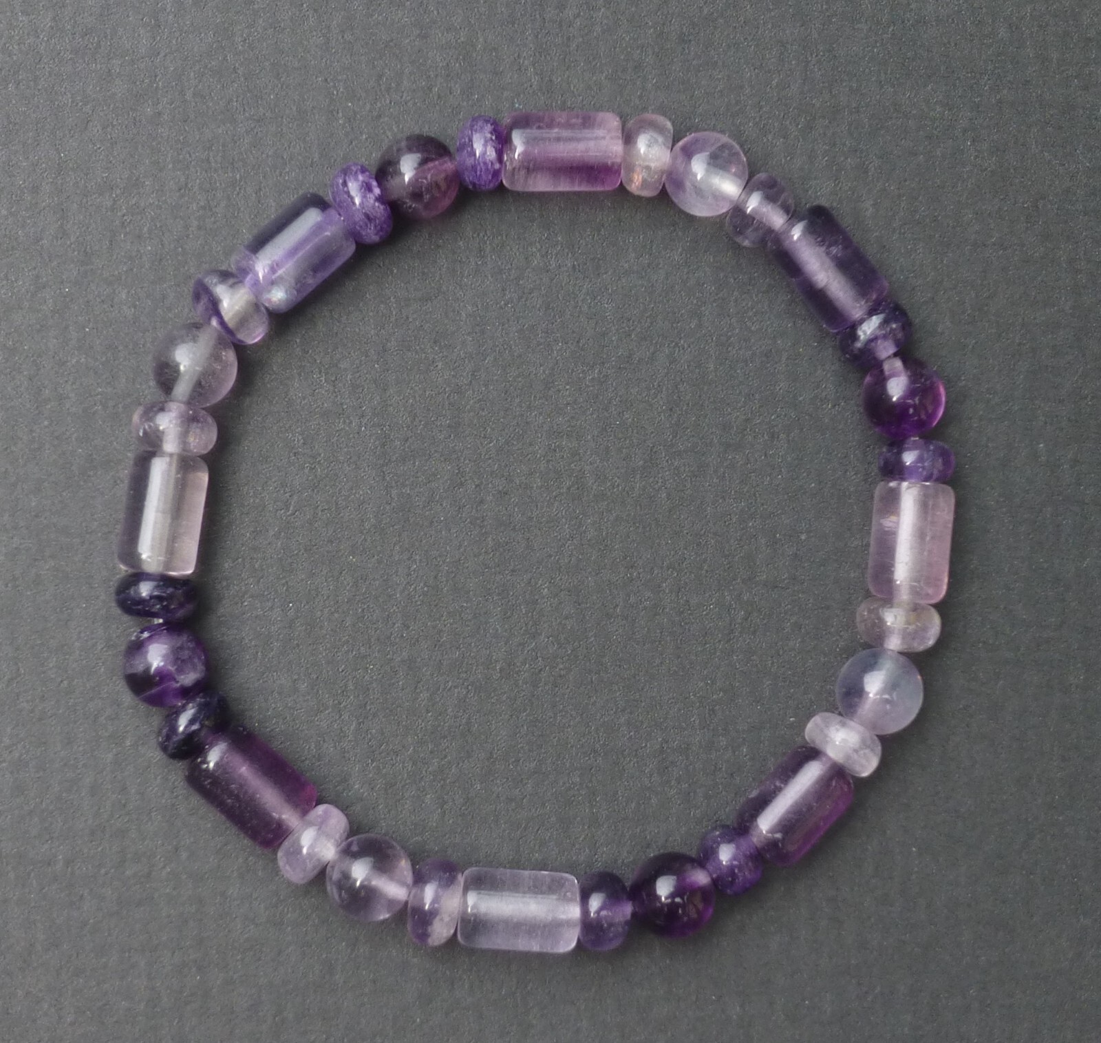 Fluorite Natural Gemstone Bracelet Stretch Cylinder Rondelle Beaded 6mm-6 1/2″