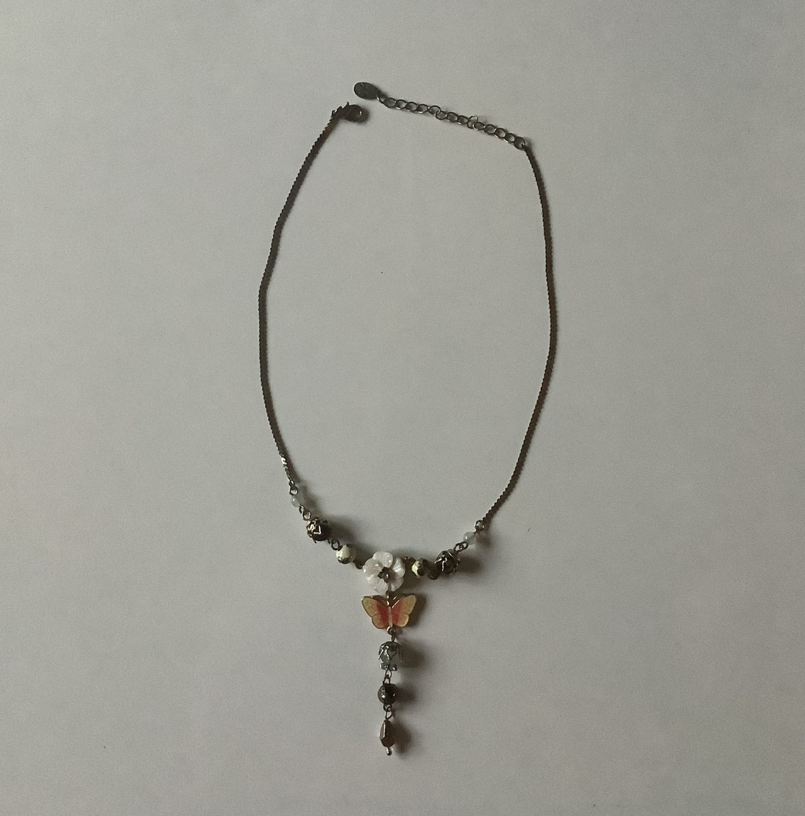 Accessorize Pink Enamel Butterfly Necklace Flower Rosary Detail Y Drop Fairy