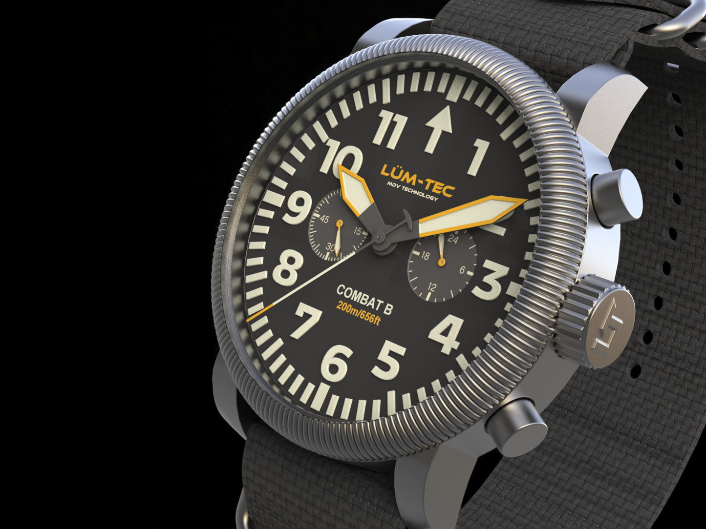 Lum-Tec Mens Watch Combat B64 Chronograph 43mm Black Dial Miyota Japan OS21J