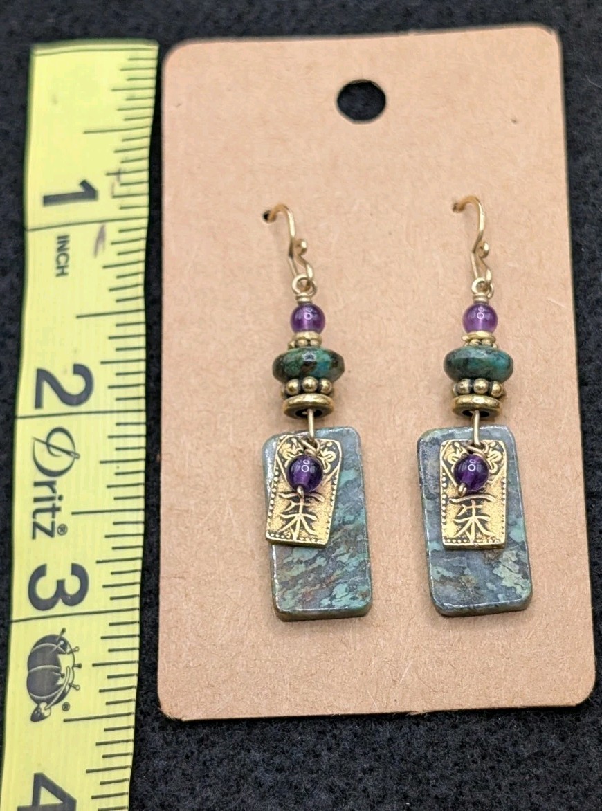 Women’s Artisan Stylish Mixed Beaded Drop Dangly Hook Earrings 💜💚
