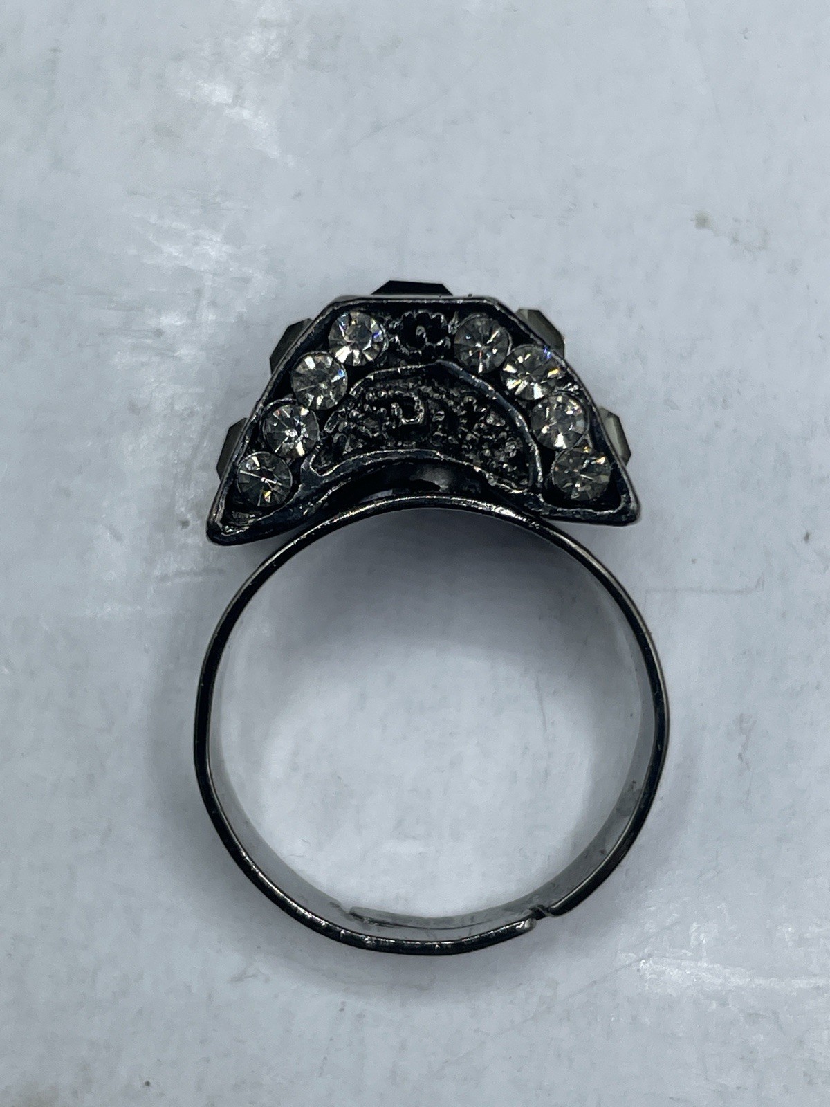 Vintage Rhinestone Ring Lot of 12 Silver Tone Adjustable Red Blue Black