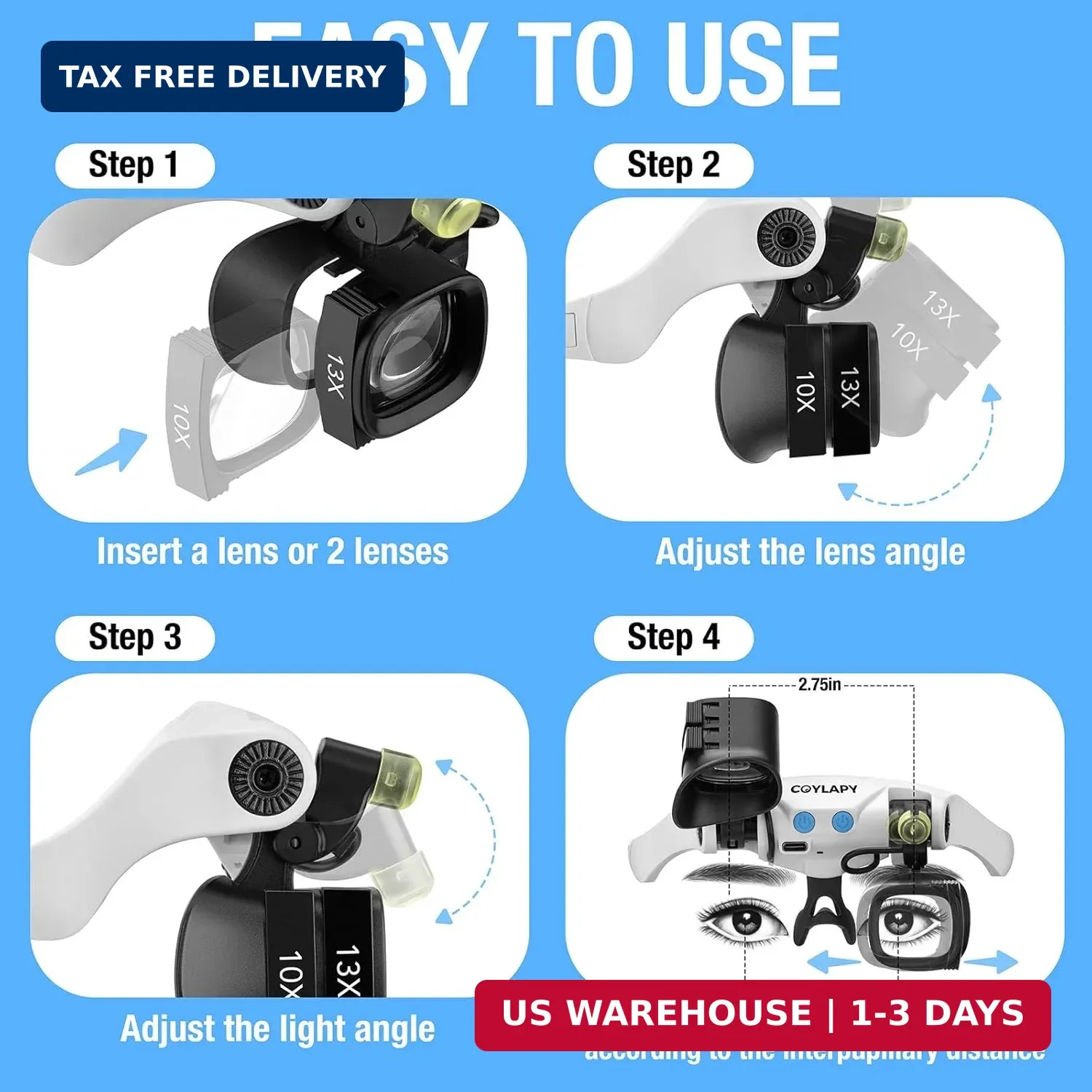 COYLAPY Magnifying Glasses for Close Work, Jewelers Magnifying Glass with Light