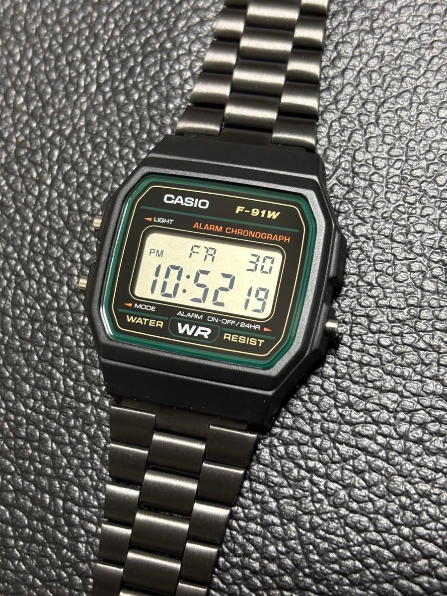CASIO F-91WM-3AJH Digital Watch Custom Matte Black Stainless Steel Band