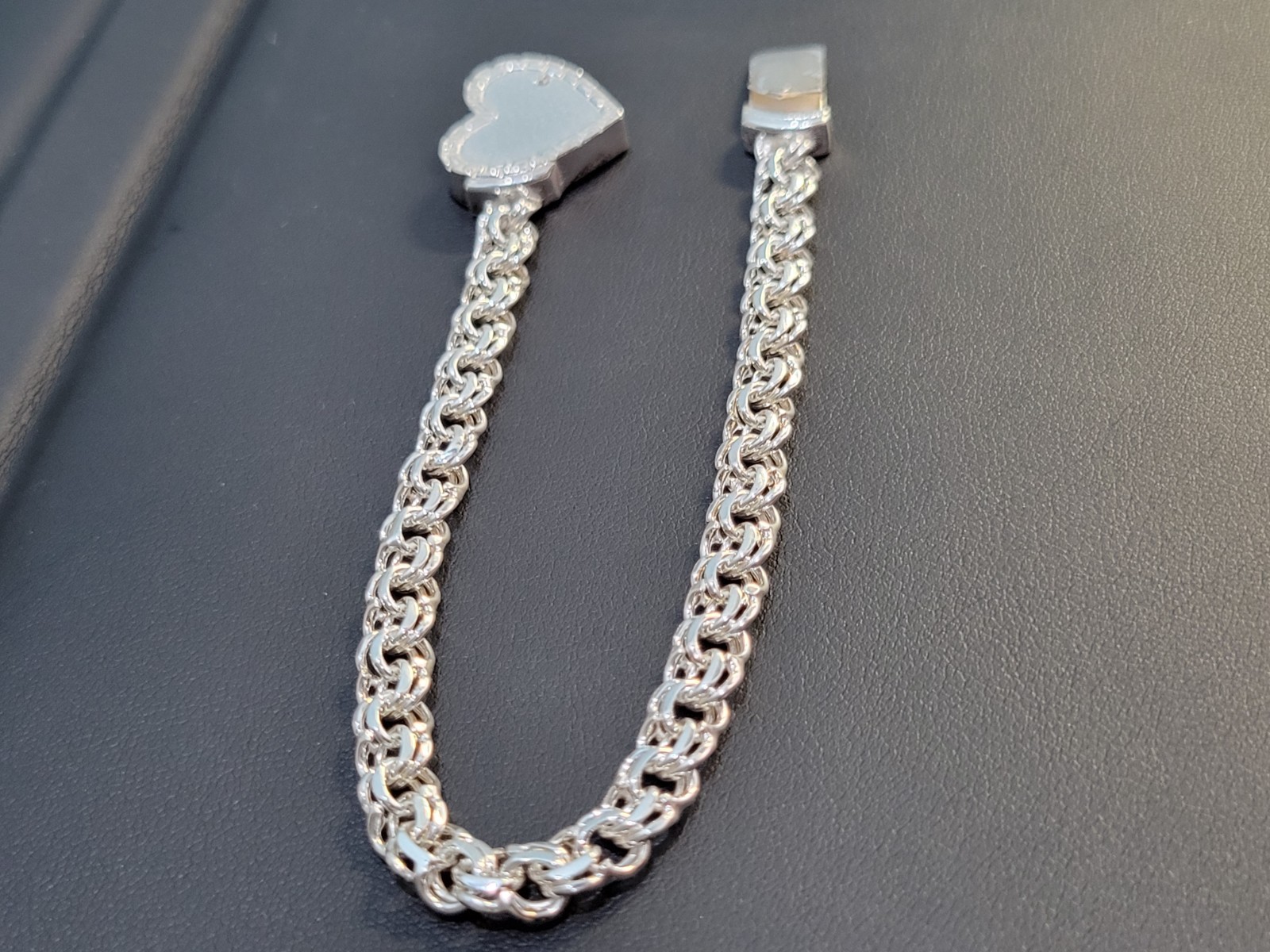 925 sterling silver Chino Link 8″ 6mm 19.58g Greek Heart Lock Bracelet Ladies!