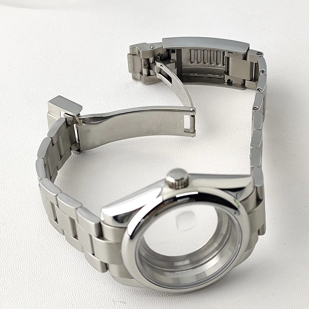39mm Steel Watch Case Sapphire Glass Silver Gold Dial For NH35 NH36 Movement