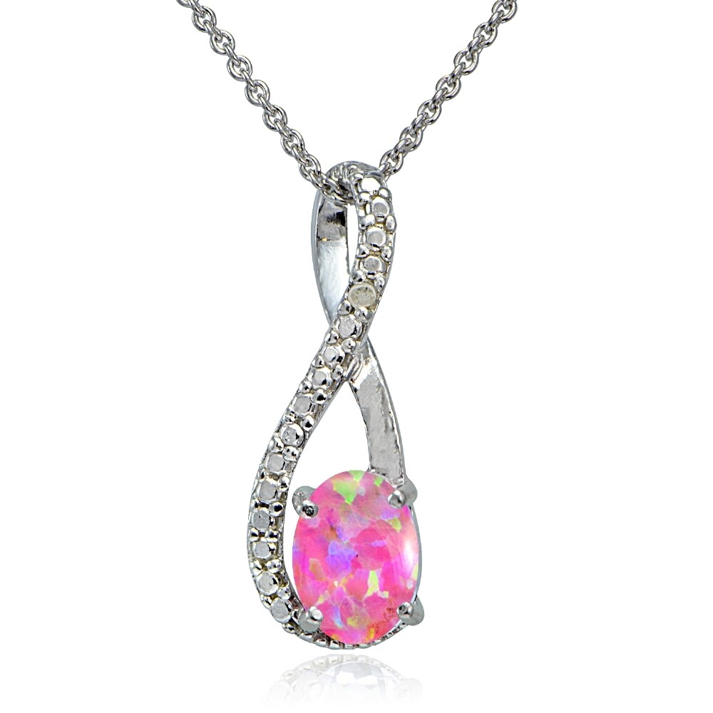 Sterling Silver Pink Opal & Diamond Accent Twist Necklace