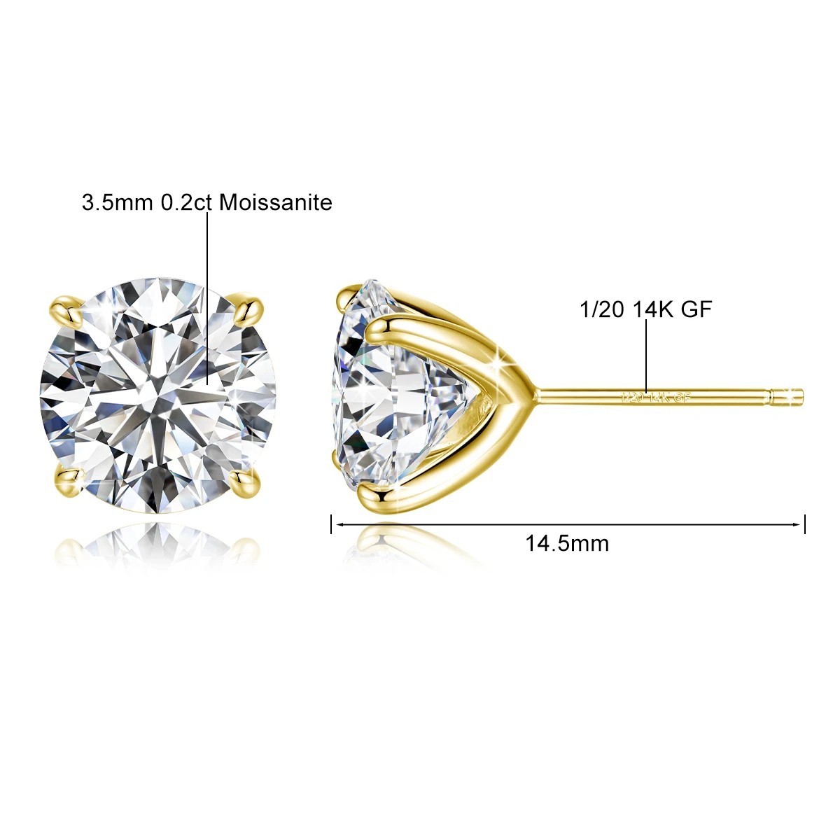 14K Gold Filled Moissanite Stud Earrings Women D Color VVS Gift
