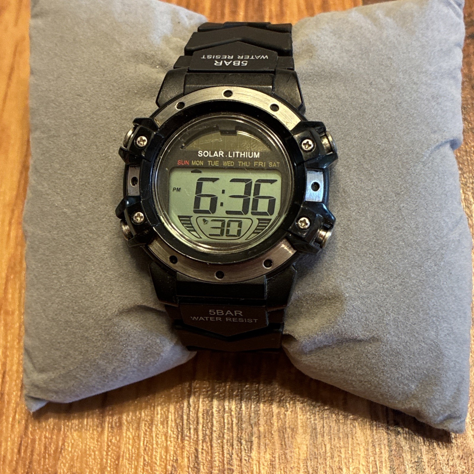 Men’s Sport Watch 5 Bar Solar Lithium WR 50M Digital Black Water Resistant