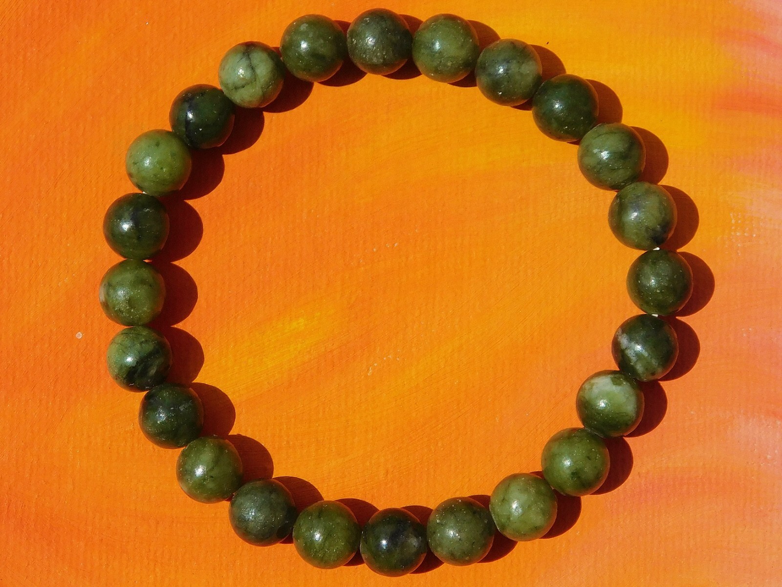 Mens / Ladies Handmade 8mm Gemstone Beaded Bracelet – Natural Green Jade.
