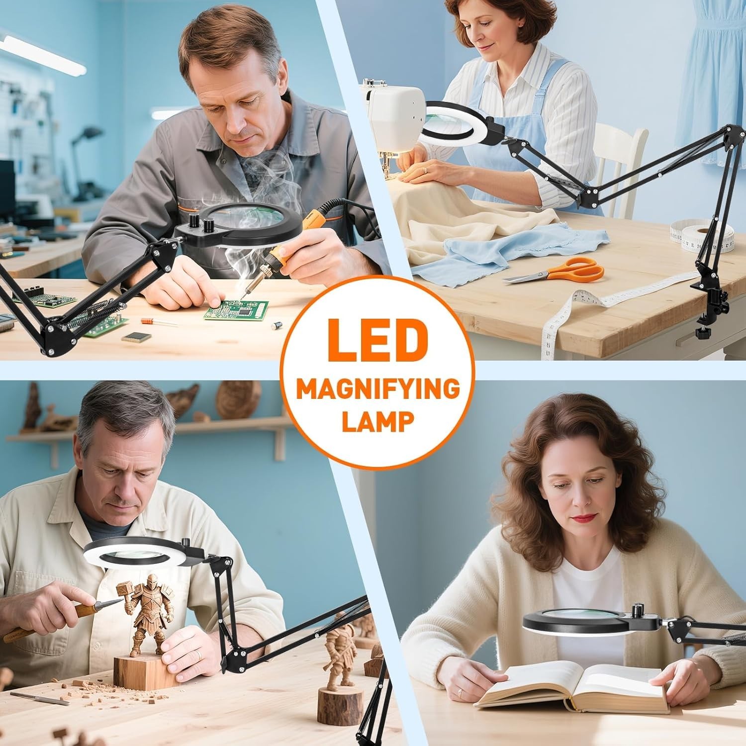 Eye-Caring Magnifying Lamp with 12X Optical Glass & Stepless Dimming Feature