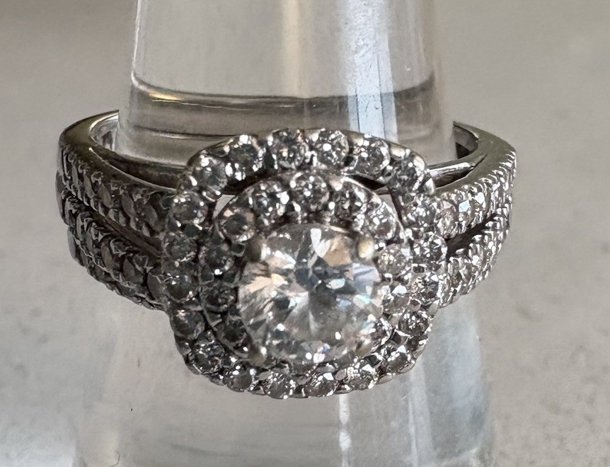 14k White Gold 2CTW Diamond Halo Ring
