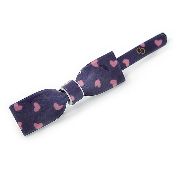 1Pcs Purple with Pink Hearts Acrylic Bow Hair Grip/ Slide In Black Tone Metal –