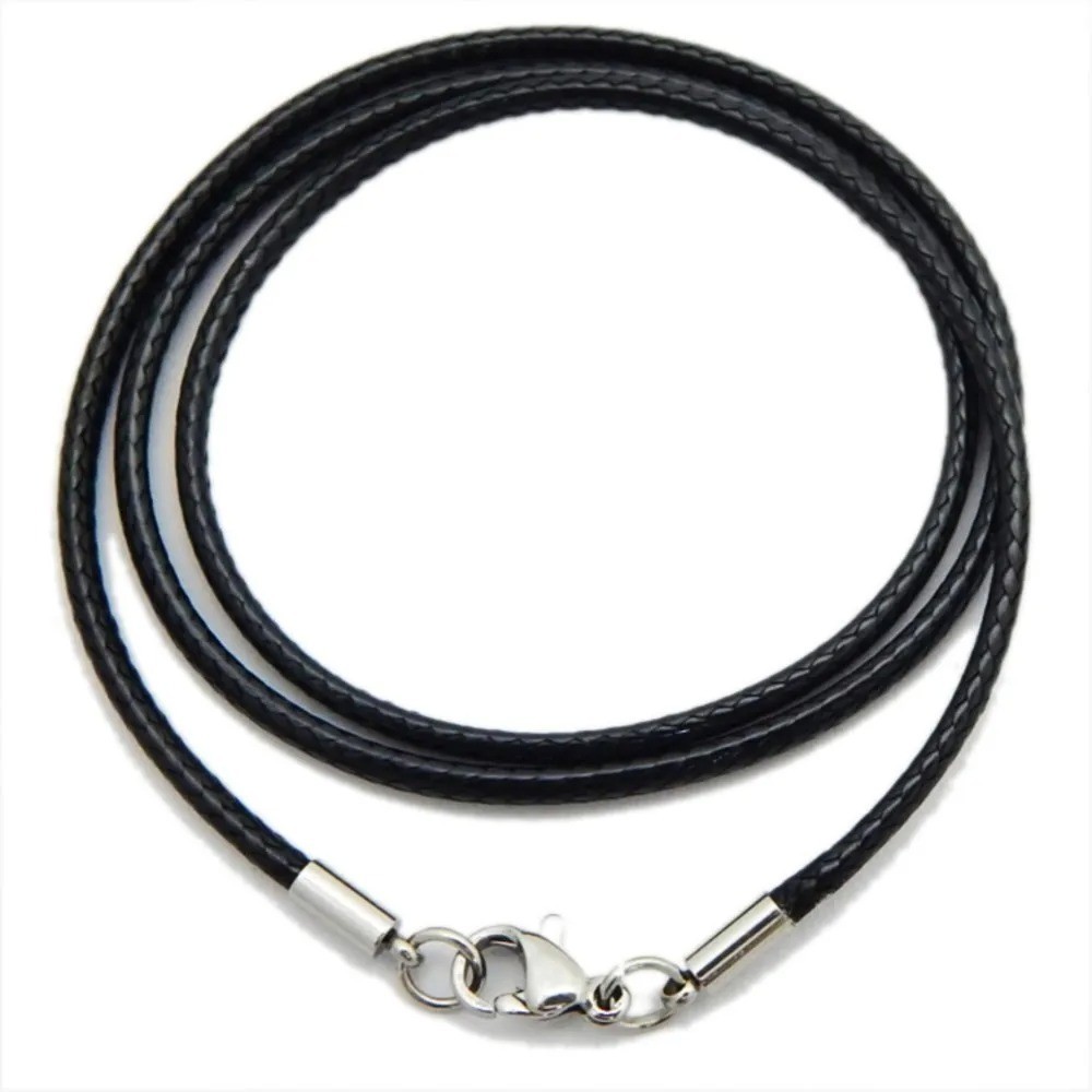 Black Leather Braided Rope Chain Necklace Cord Stainless Steel Clasp DIY Craft