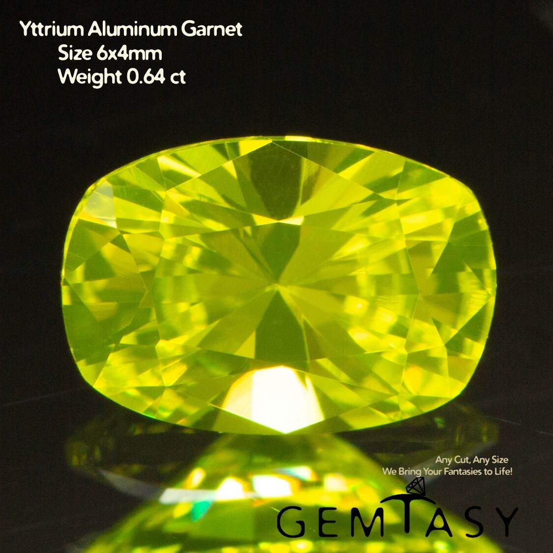 Cut stone – YAG Neon Czochralski Pulled lab grown facet Cushion 6x4mm 0.5-0.6ct