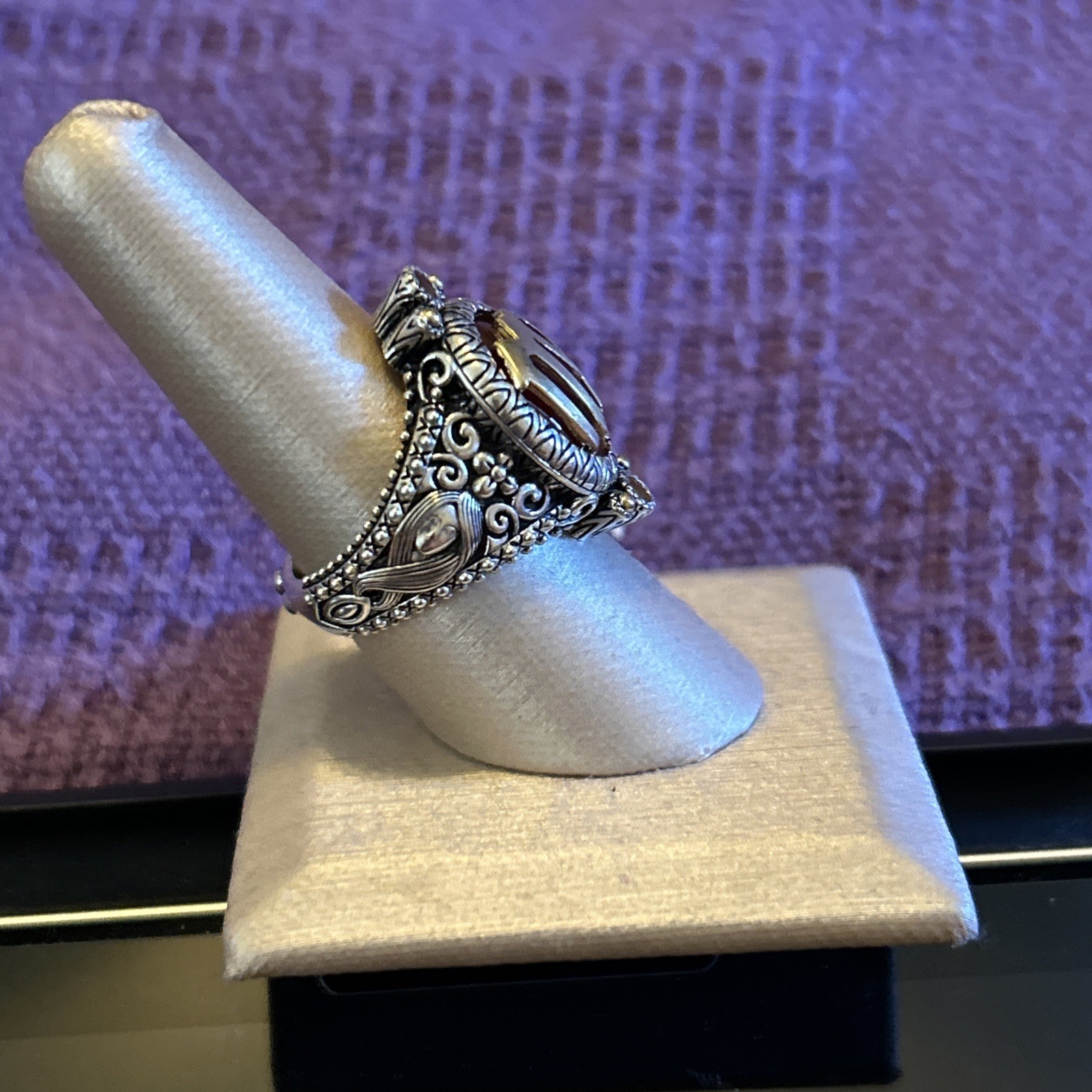 Barbara Bixby Virgo SS & 18k Carnelian & Hessonite Garnet Ring S8 NEW! BAG BOX!!