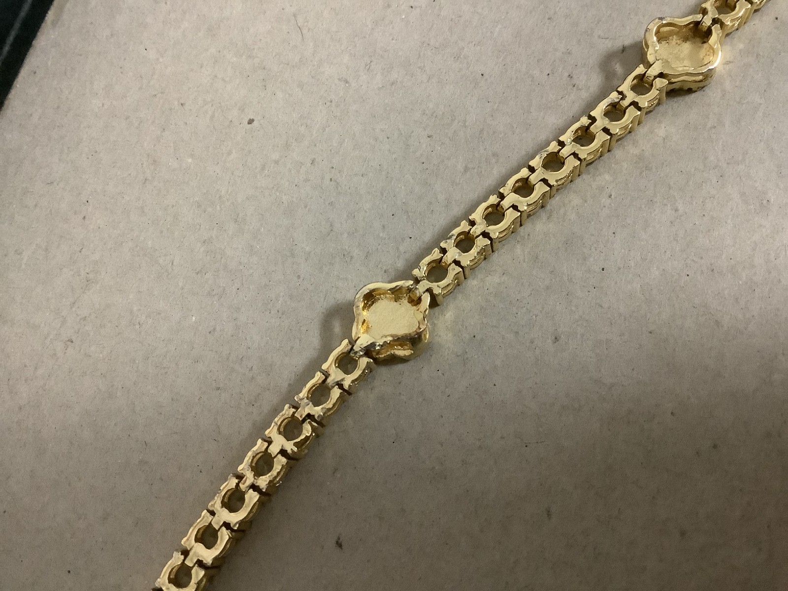 Imperium 18k gold plated CZs four leaf clover black enamel tennis bracelet 7″