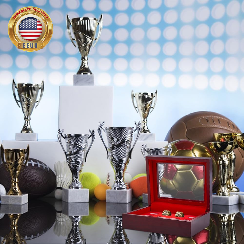 Championship Ring Display Case Sports Ring Storage Box Coconut Brown Rectangle 1