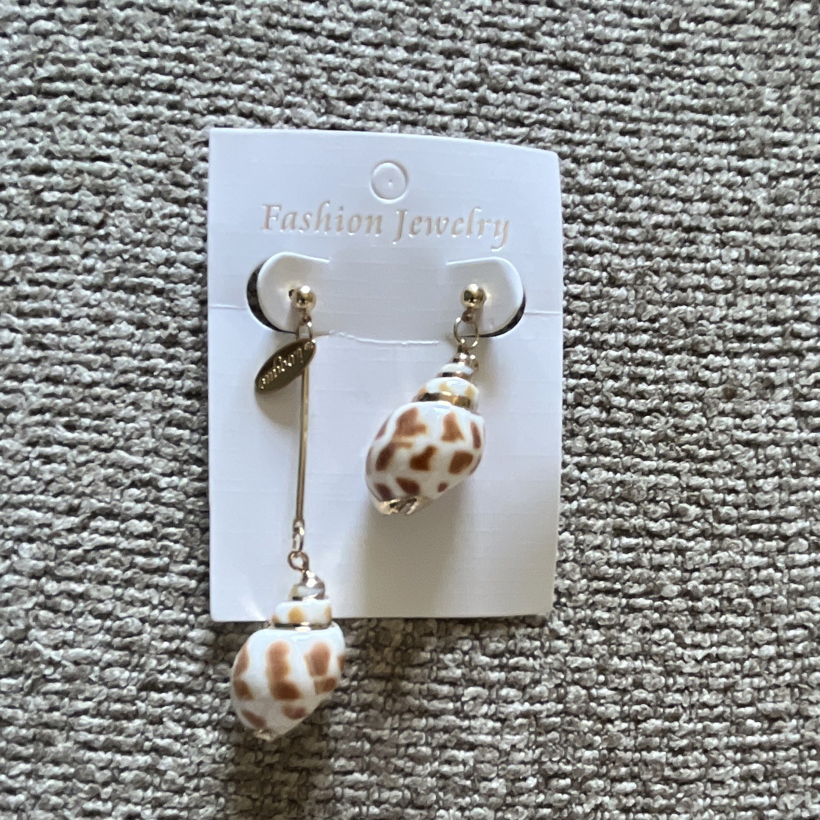 Gold White & Brown Natural Shell Dangle/Drop Earrings Butterfly Back Beach