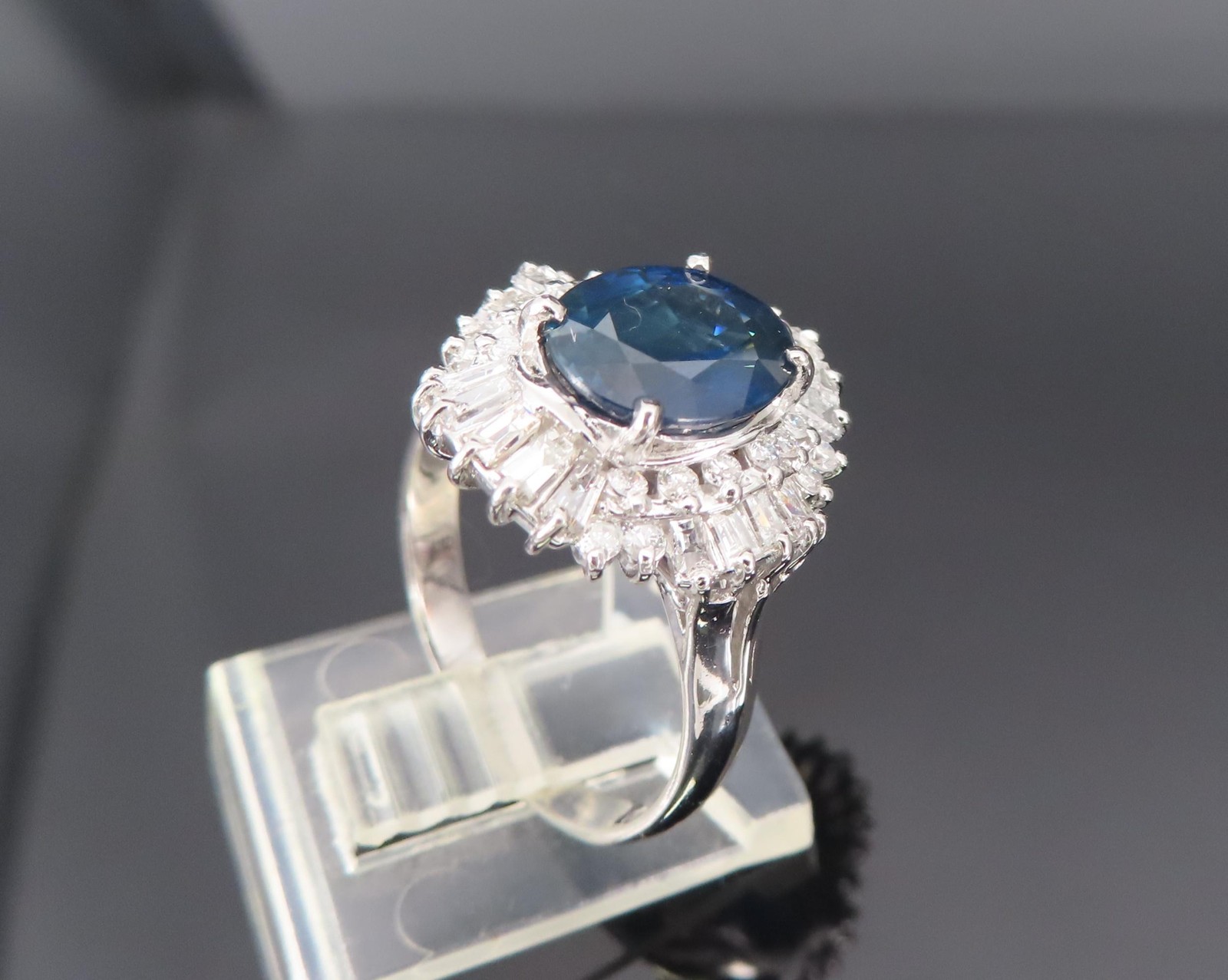 Fine 2.80ct Deep Blue Sapphire & 0.90ct Diamond Platinum Cocktail Ring, Size 7
