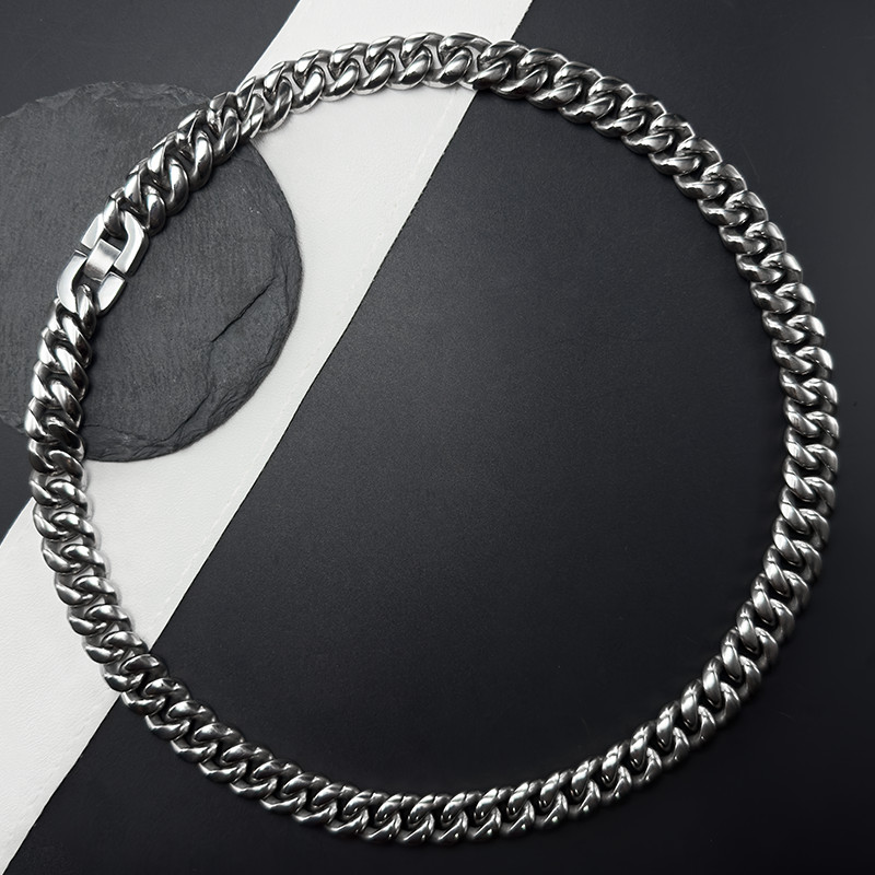 14mm Thickened Pure Titanium Cuban Necklace Bracelet Encrypted Ground Rounded