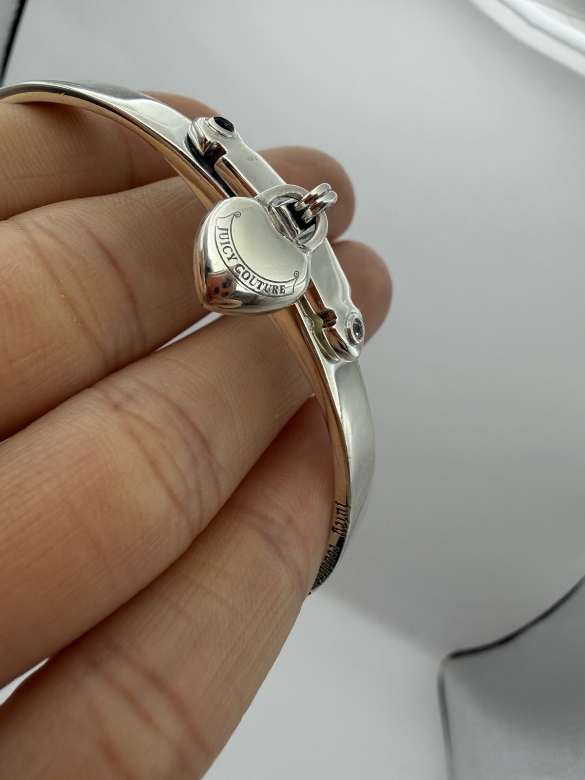 Juicy Couture 925 Sterling Silver Cuff Bracelet “Let Them Eat Couture” Charm