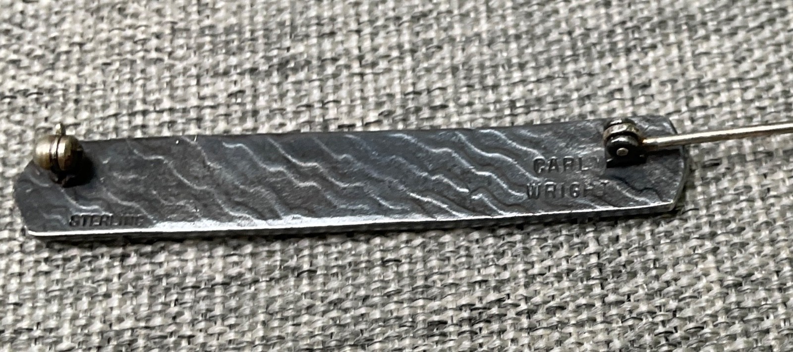 Carly Wright Sterling Silver Enamel Green Wave Landscape Bar Pin Brooch Signed