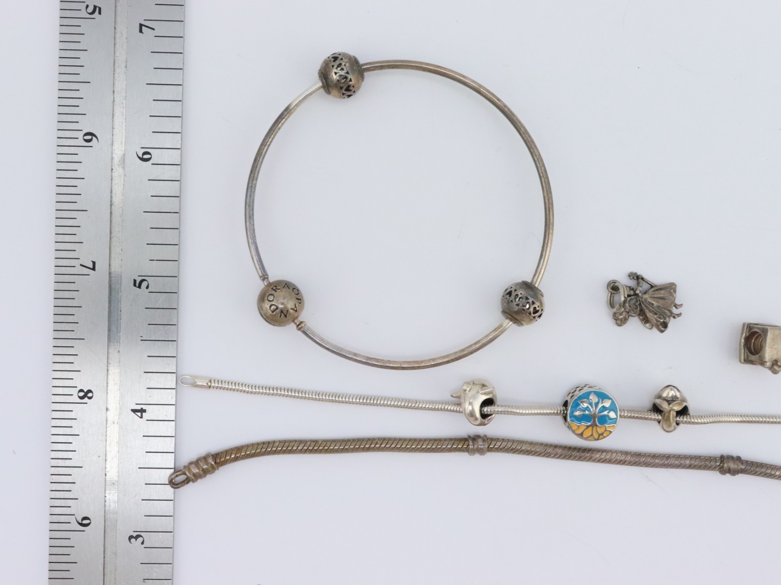 Pandora + OTHER 925 Sterling Silver Bangle Chain Charm Bracelet Lot 43 grams Bag