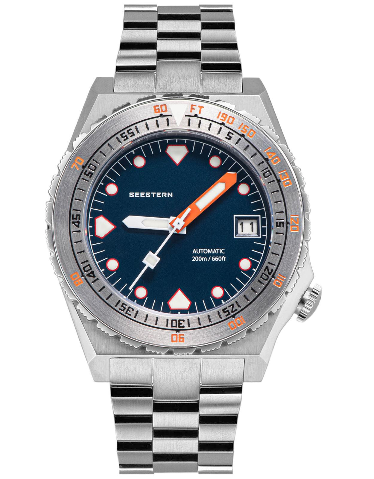 Seestern V3 S407-600T.E LUME DATE Bezel 200m DIVER’S Mens Sport Watch DEEP BLUE