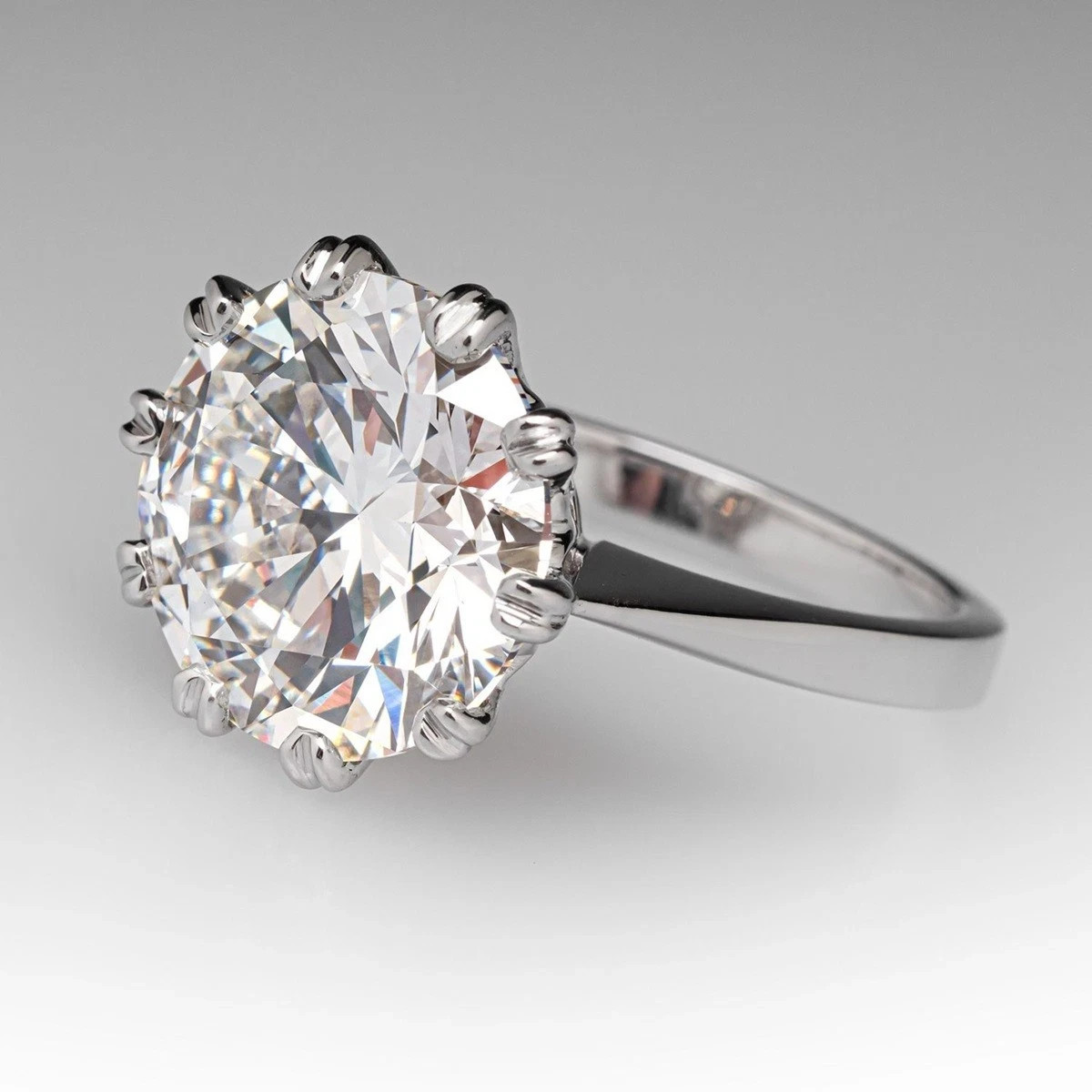 RARE 10.00 Ct Certified White Treated Diamond Solitaire Ring In 925 Silver