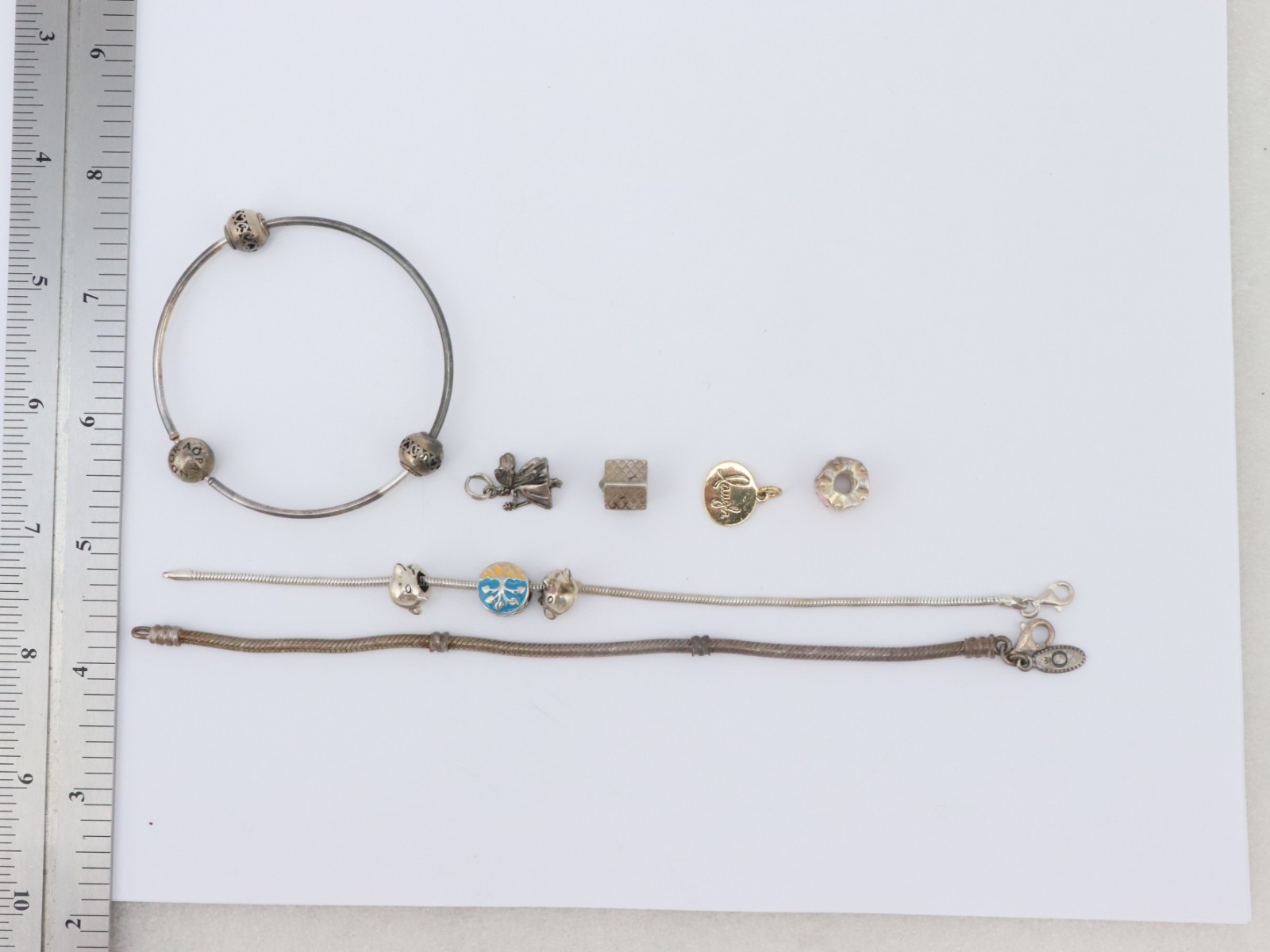 Pandora + OTHER 925 Sterling Silver Bangle Chain Charm Bracelet Lot 43 grams Bag