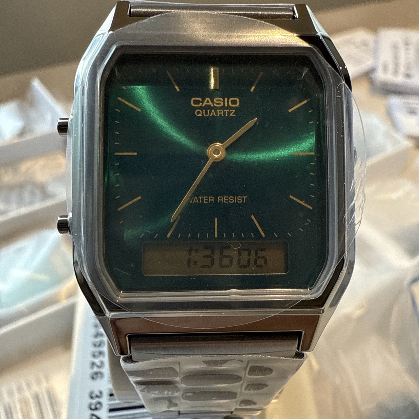 Casio Vintage Green Dial Stainless Steel Quartz Casual AQ-230EGG-3A Unisex Watch