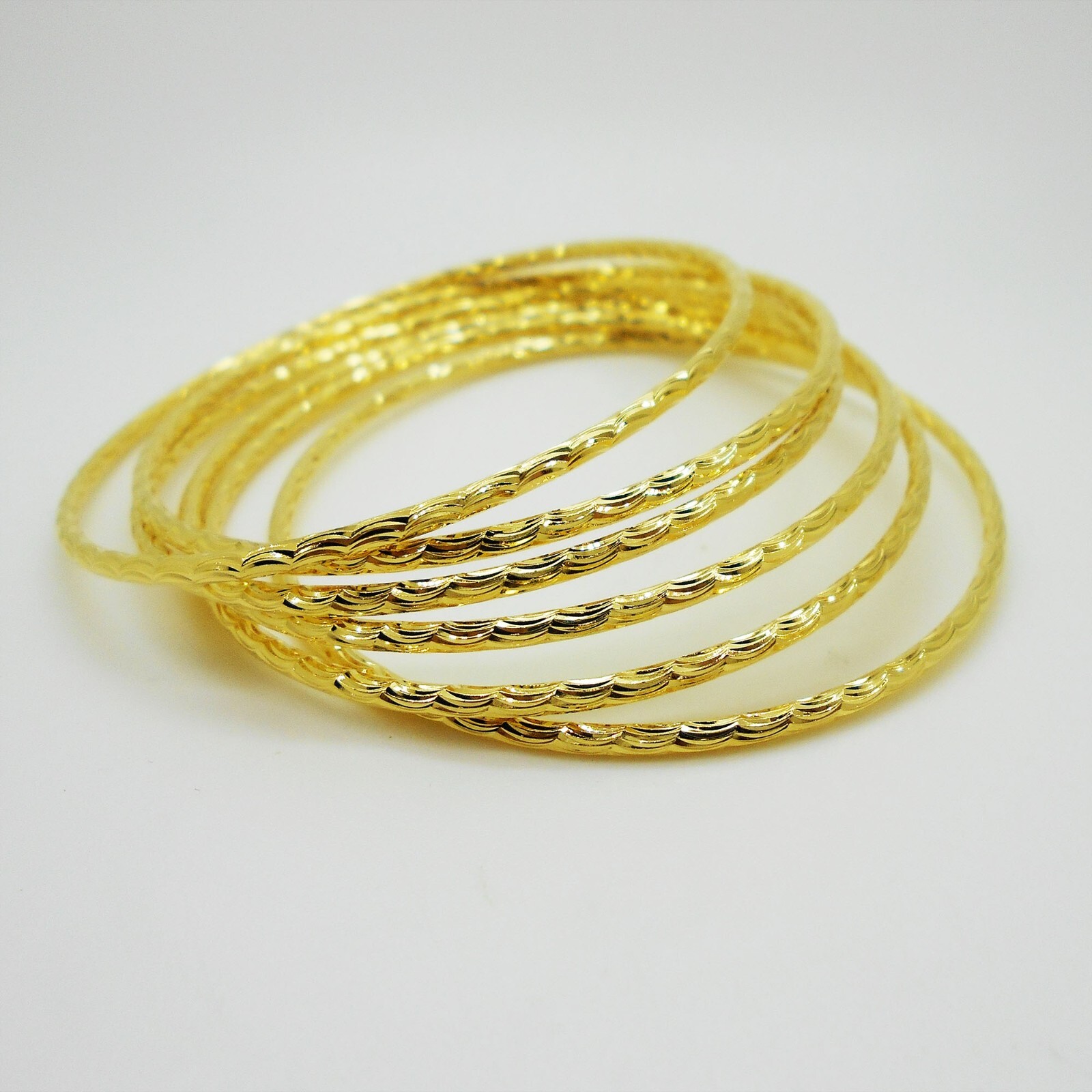 Set 6 Bracelets Bangle 18K 23K 24K Thai Baht Yellow Gold Plated Gift For Her