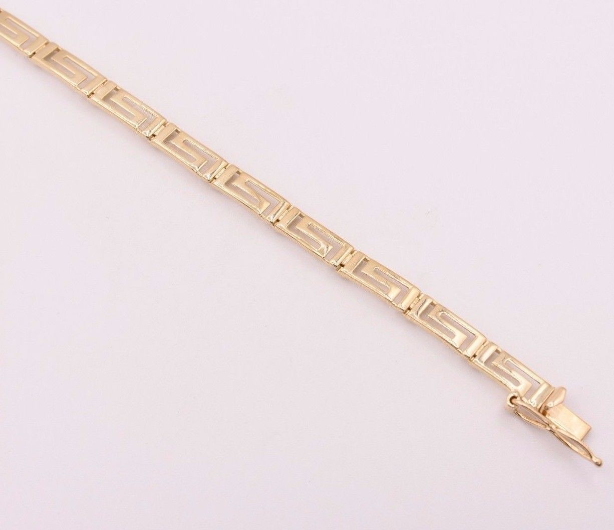 7.25″ Open Greek Key Shiny Bracelet Real Solid 14K Yellow Gold Hidden Lock