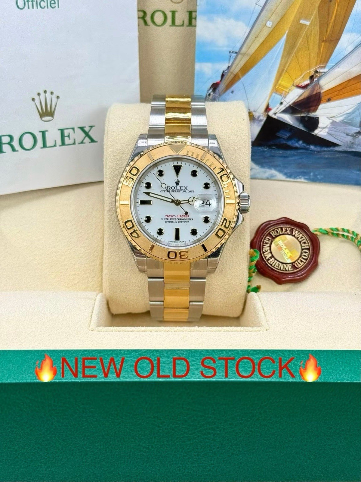 Rolex Yacht-Master 40mm White 18ktYellow Gold/Steel Oyster 16623 NEW NOS Unworn