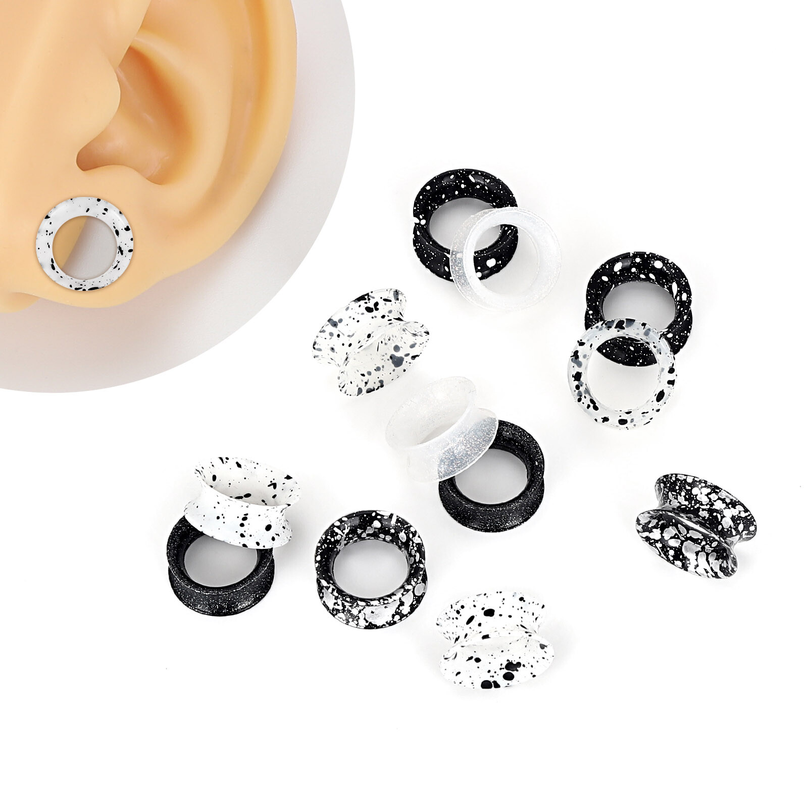 Pair of Ultra Thin Flesh Tunnels Set Silicone Ear Gauge Plugs Flexible Earskins