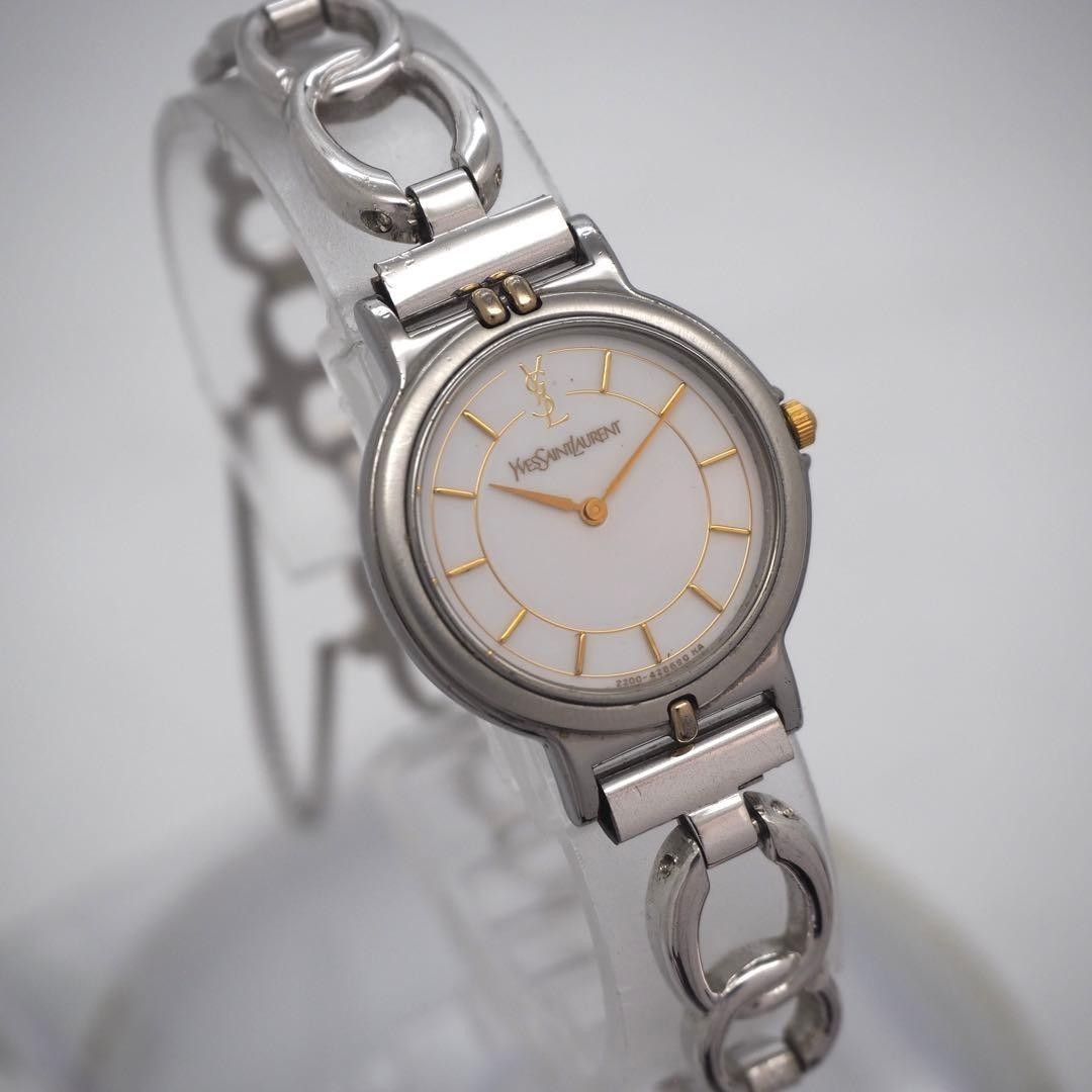 268 working Yves Saint Laurent watch white women’s round simple