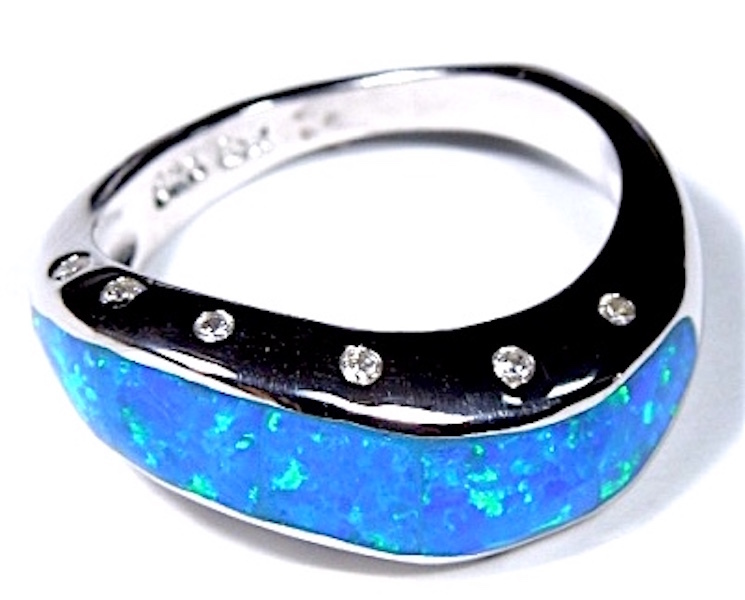 Blue or White Inlay Fire Opal on Solid 925 Sterling Silver Ring Size 6,7,8,9