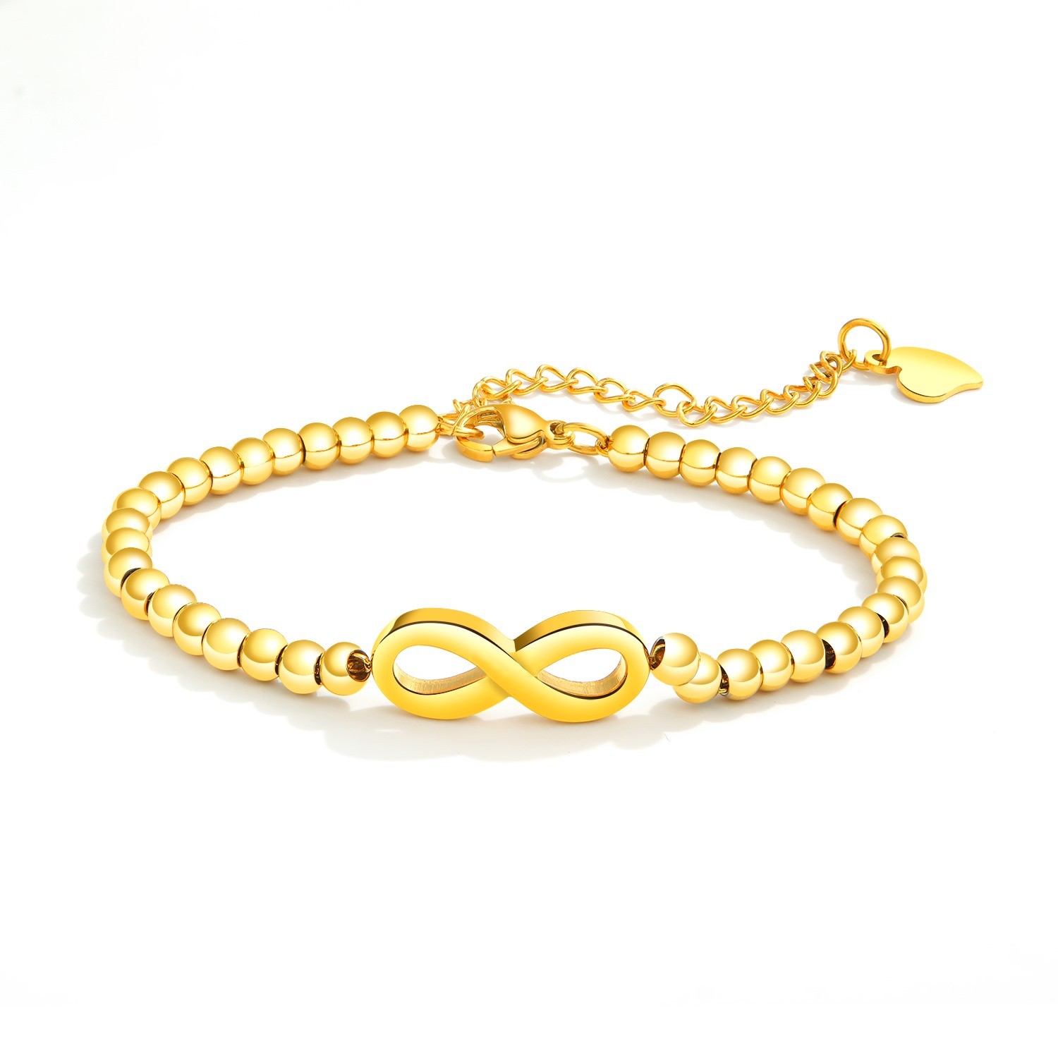 Stainless Steel Infinity Sign Round Bead Bracelet Silver, Gold/Rose Gold Plated