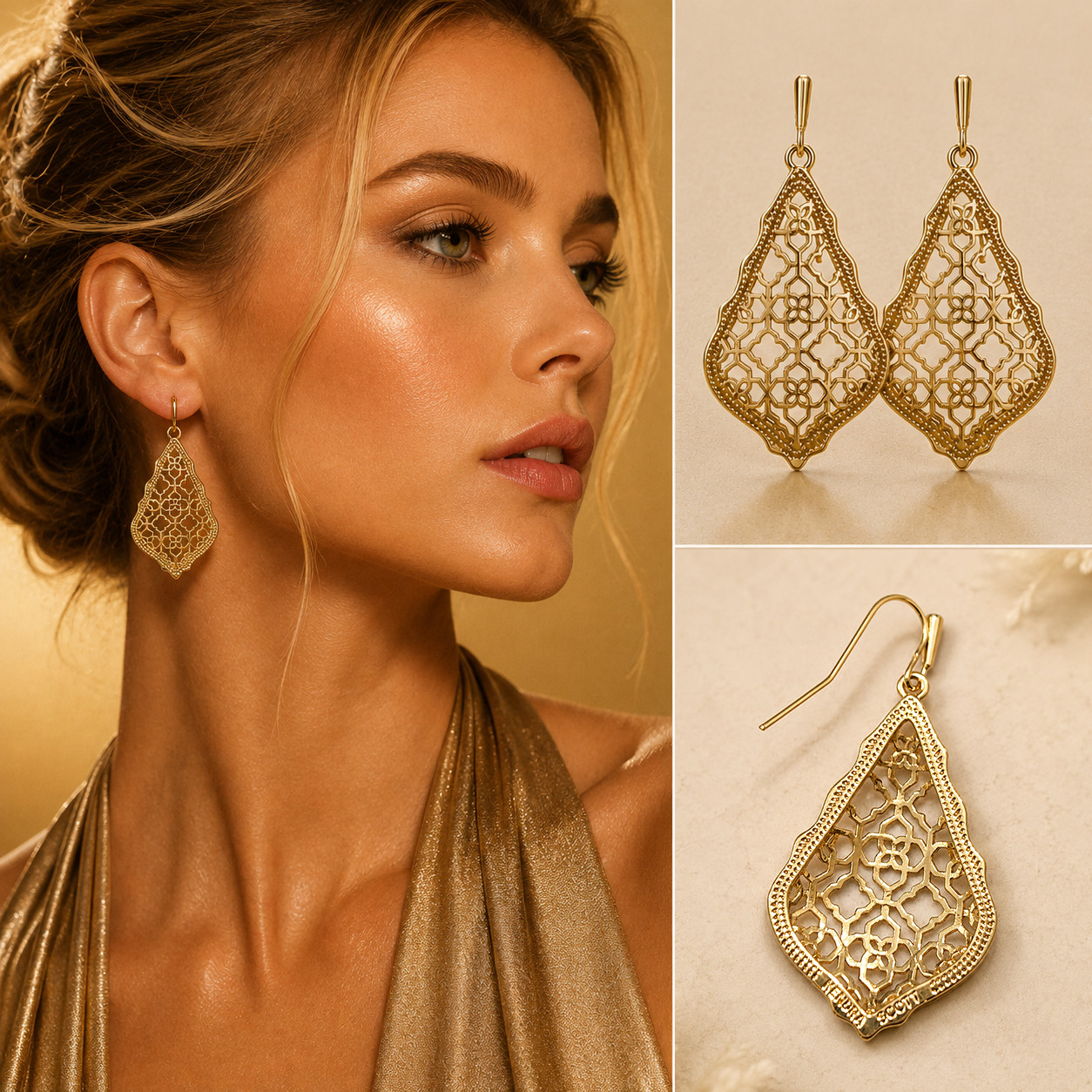 Kendra Scott 14K Gold Filigree Drop Earrings Teardrop Dangle Metal Statement New